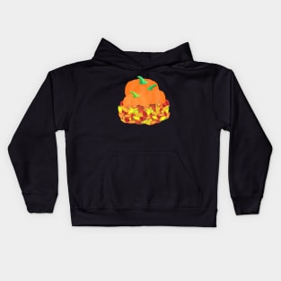 Autumn Pumpkins and Leaves (Black Background) Kids Hoodie